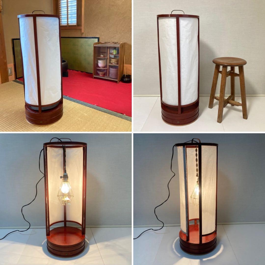 古い置行灯 行燈 ランプ スタンド 照明 木製 漆塗 朱色 大型 和風