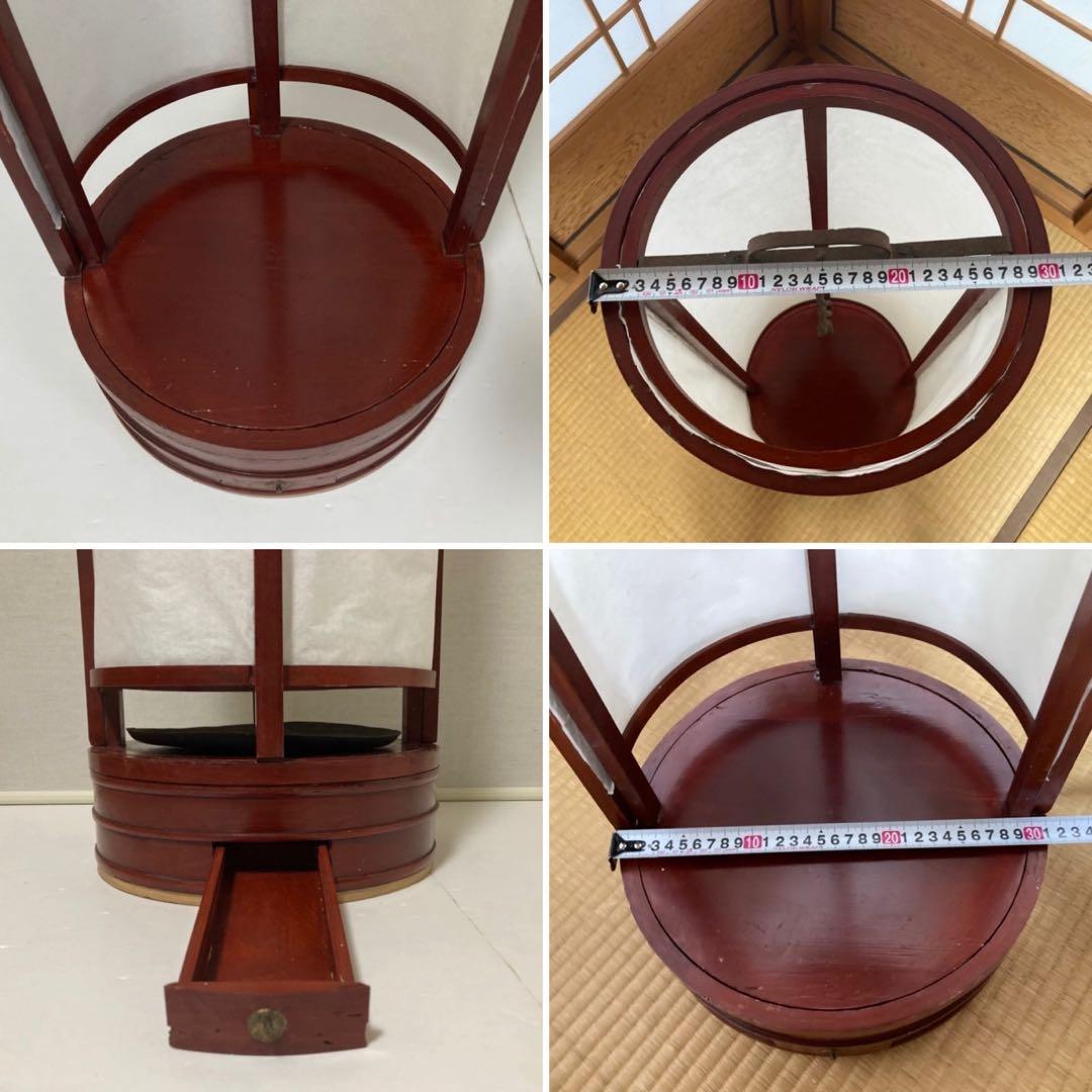 古い置行灯 行燈 ランプ スタンド 照明 木製 漆塗 朱色 大型 和風