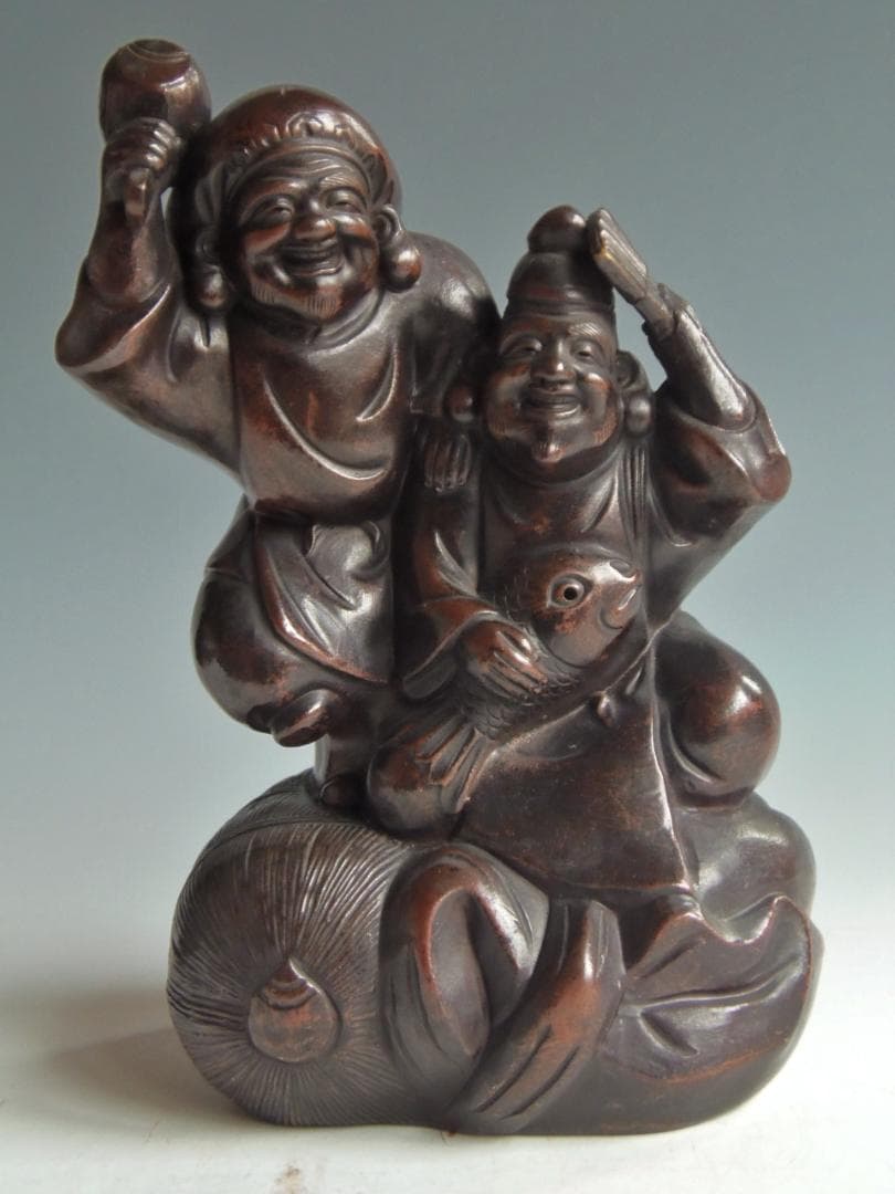 【つ】　古備前 七福神 大黒天 蛭子天 陶正園 木村正二 縁起物 備前焼 大黒天・恵比寿置物