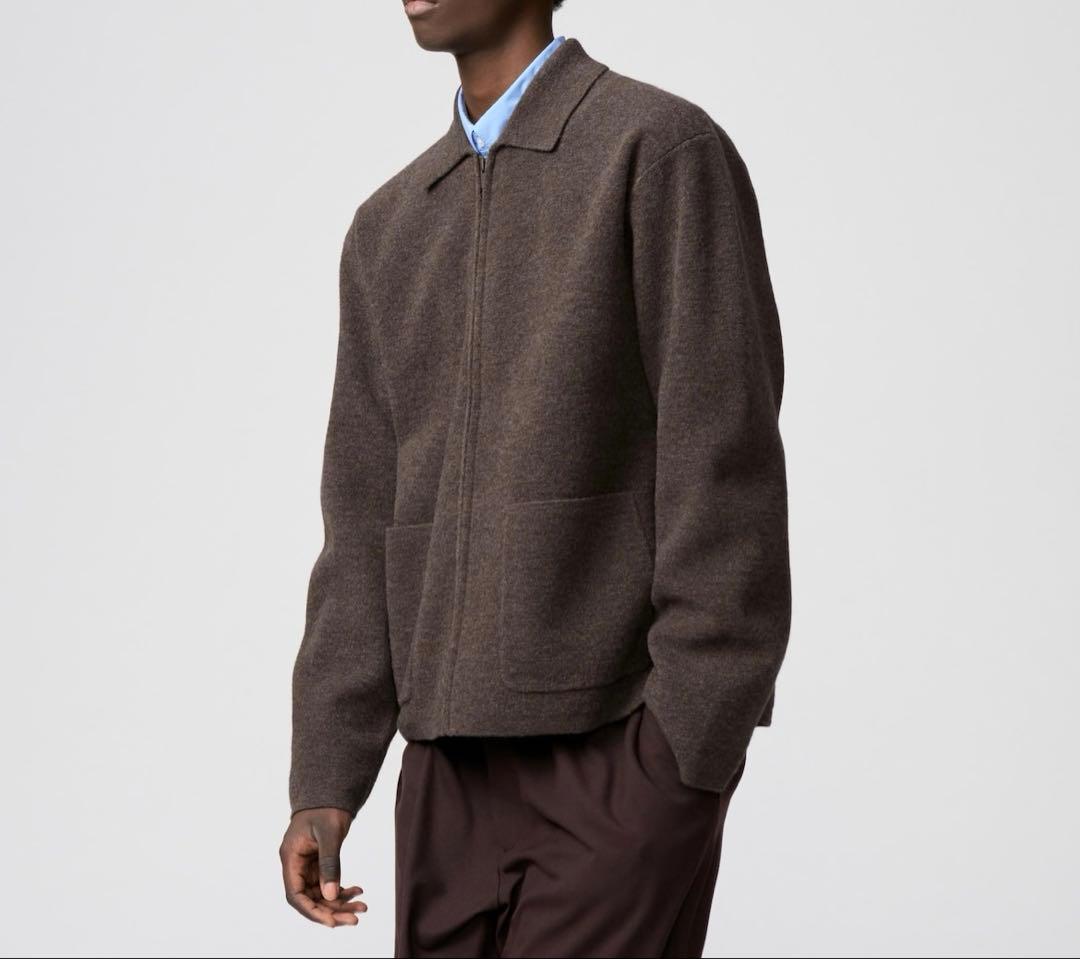 UNIQLO：C ニットフルジップジャケット ブラウン - メルカリ