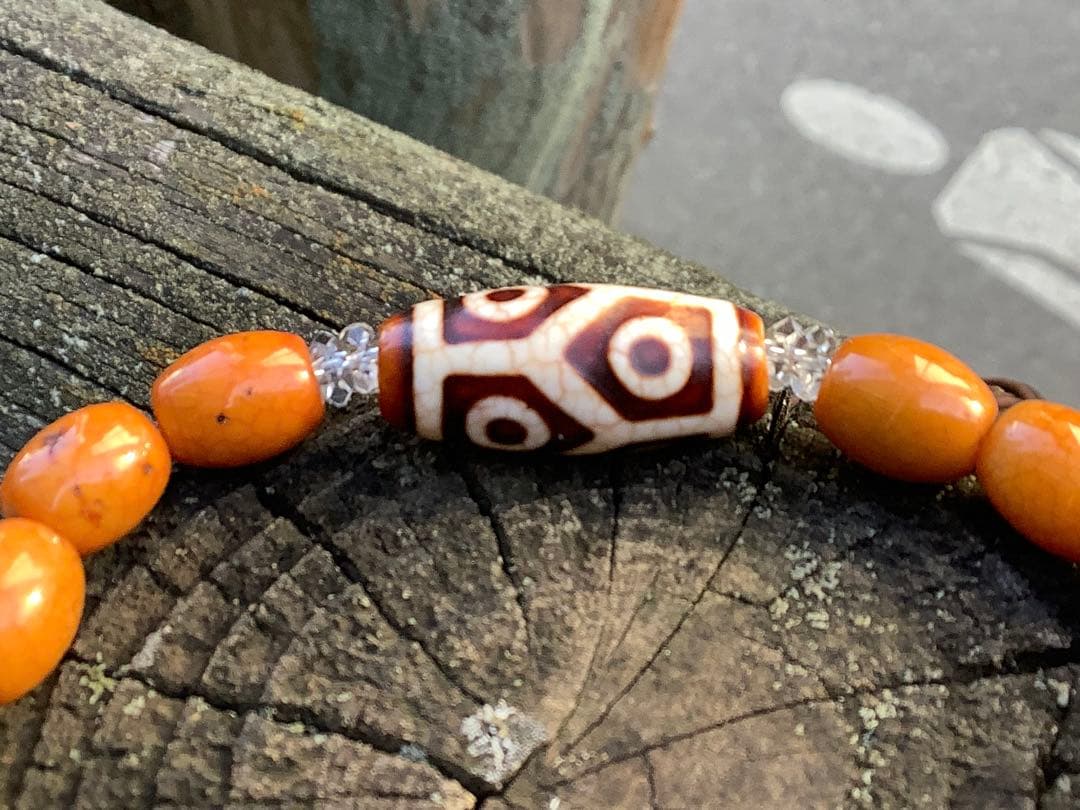 ✳️台湾上肯製亀甲赤龍紋天珠*赤龍紋天珠玉*奈留島水晶本物瑪瑙鑑別