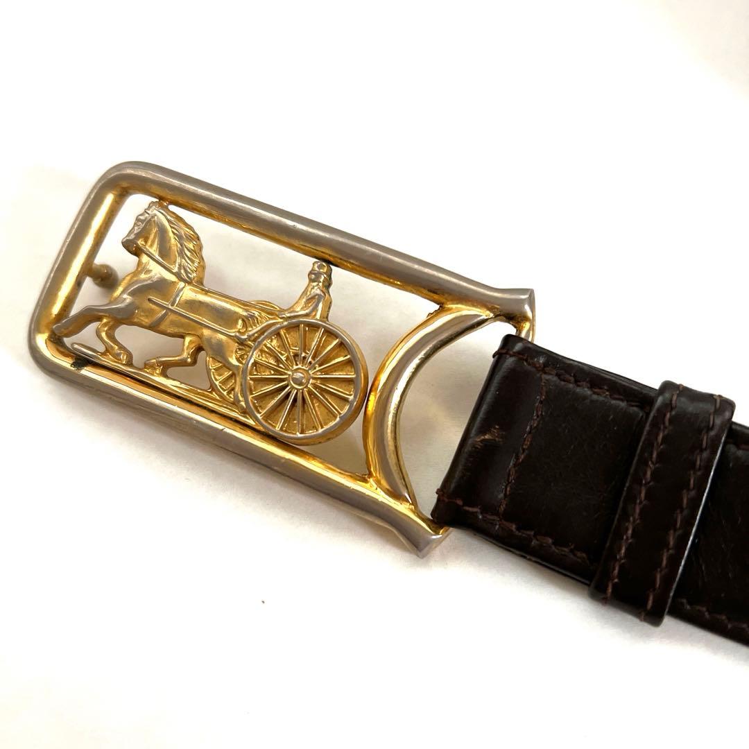 セリーヌ CELINE ベルト 馬車 ゴールドバックル 本革 黒 ヴィンテージ