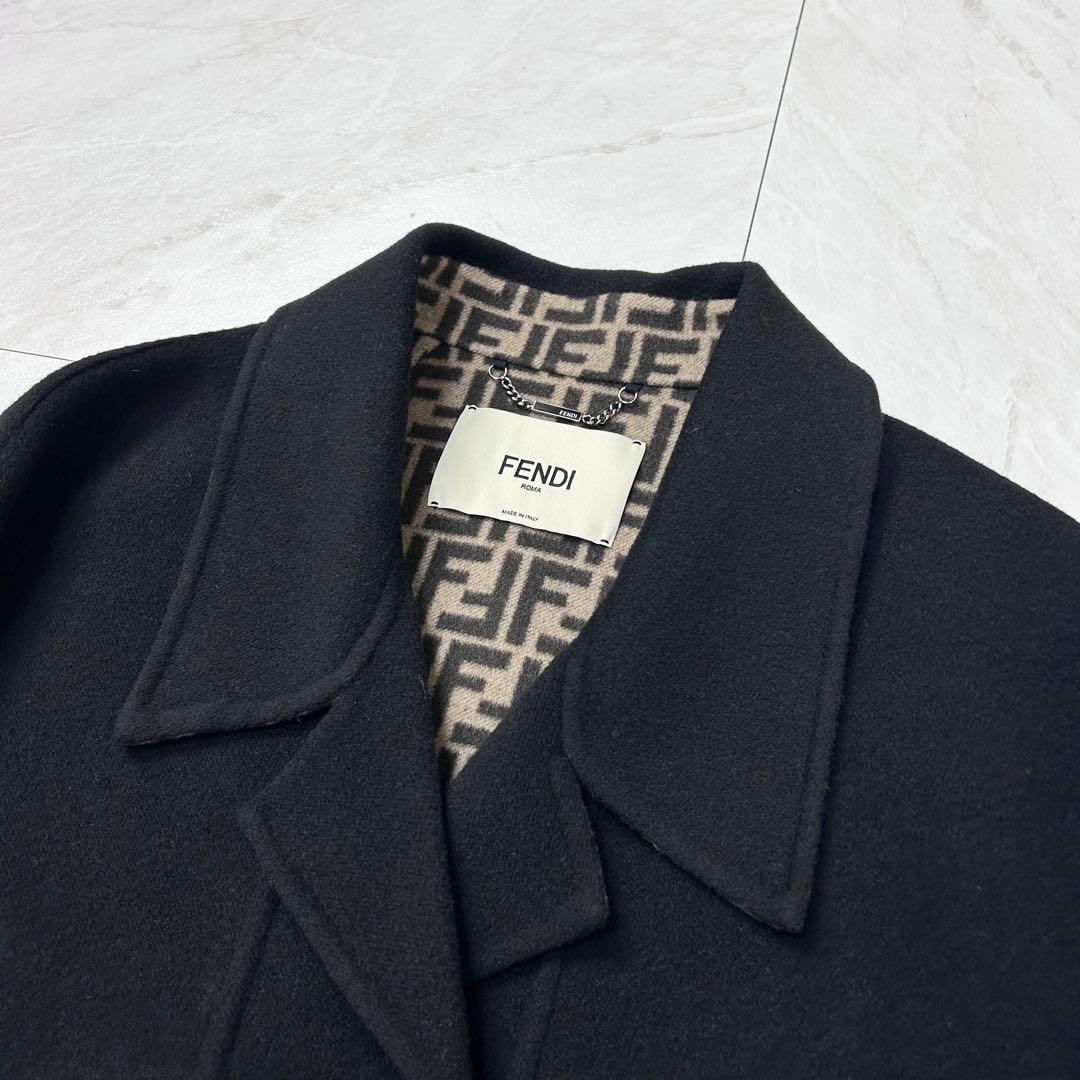 極美品 フェンディ ダブルフェイス ショートコート ウール ズッカ 黒