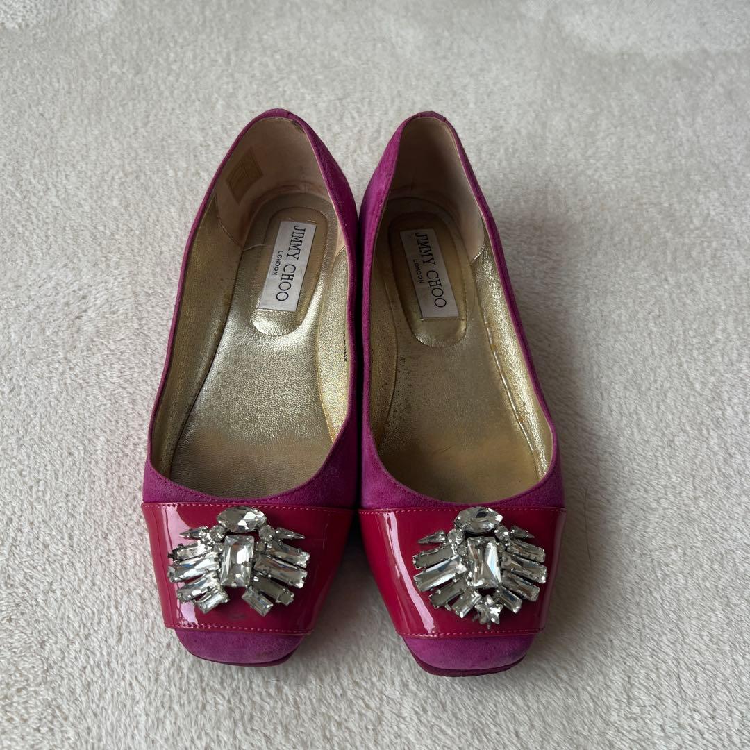 JIMMY CHOO ピンク フラットシューズ - メルカリ