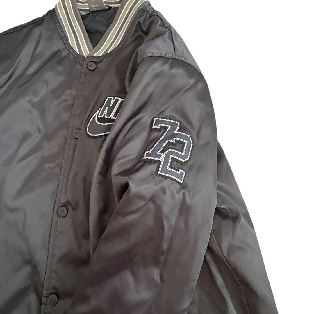 NIKE オールドスクール サテンスタジャン XL 黒 銀 刺繍ロゴ - メルカリ