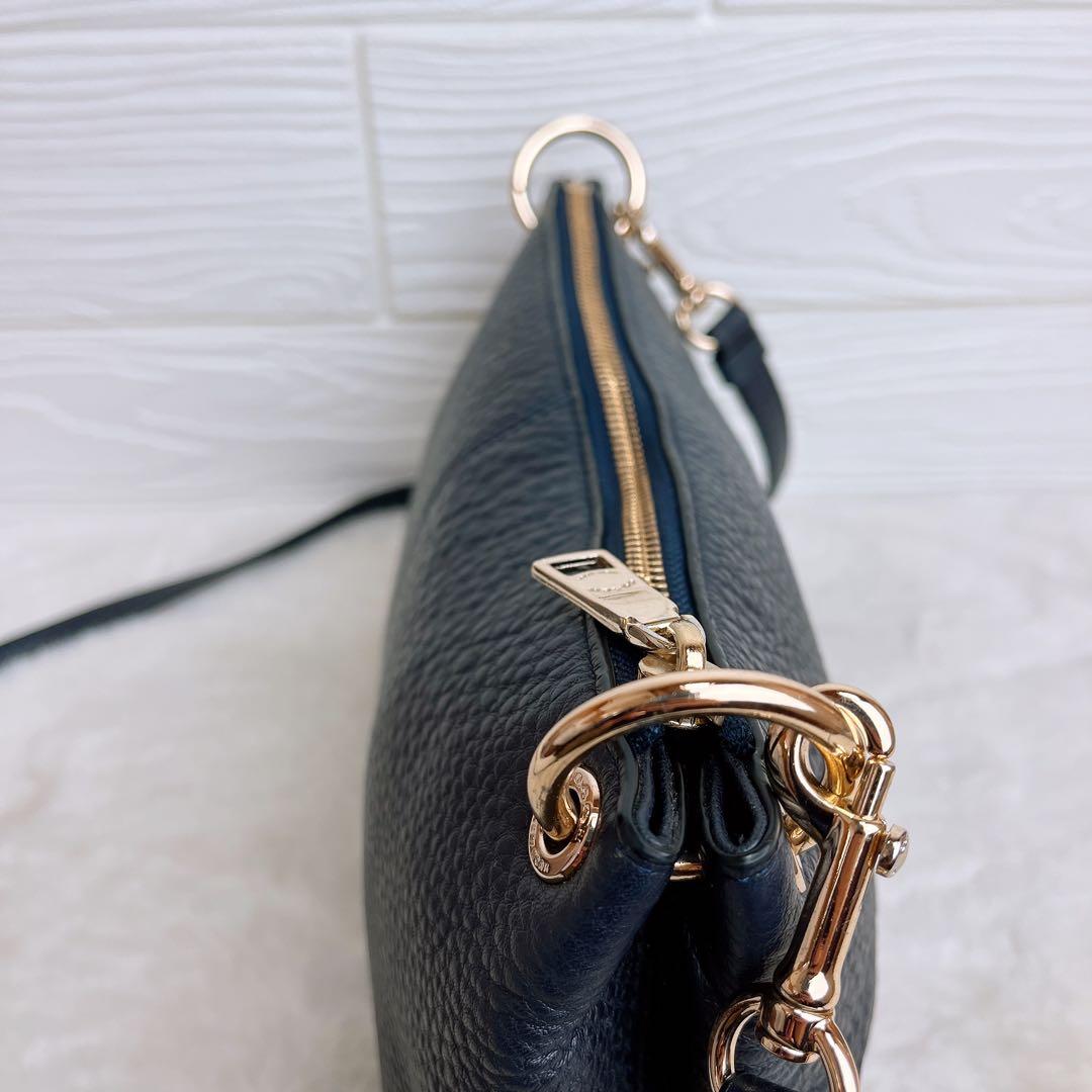 極美品☆COACHコーチ ショルダーカメラバッグ レザー ネイビー シボ革