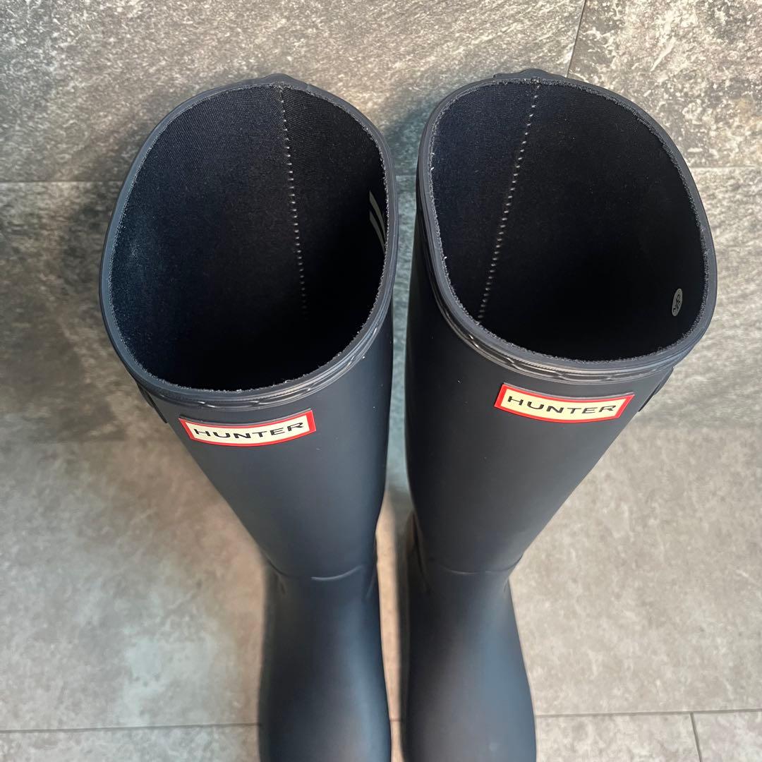 【新品】HUNTER ブラック 長靴 ロングレインブーツ　23.5cm バックル