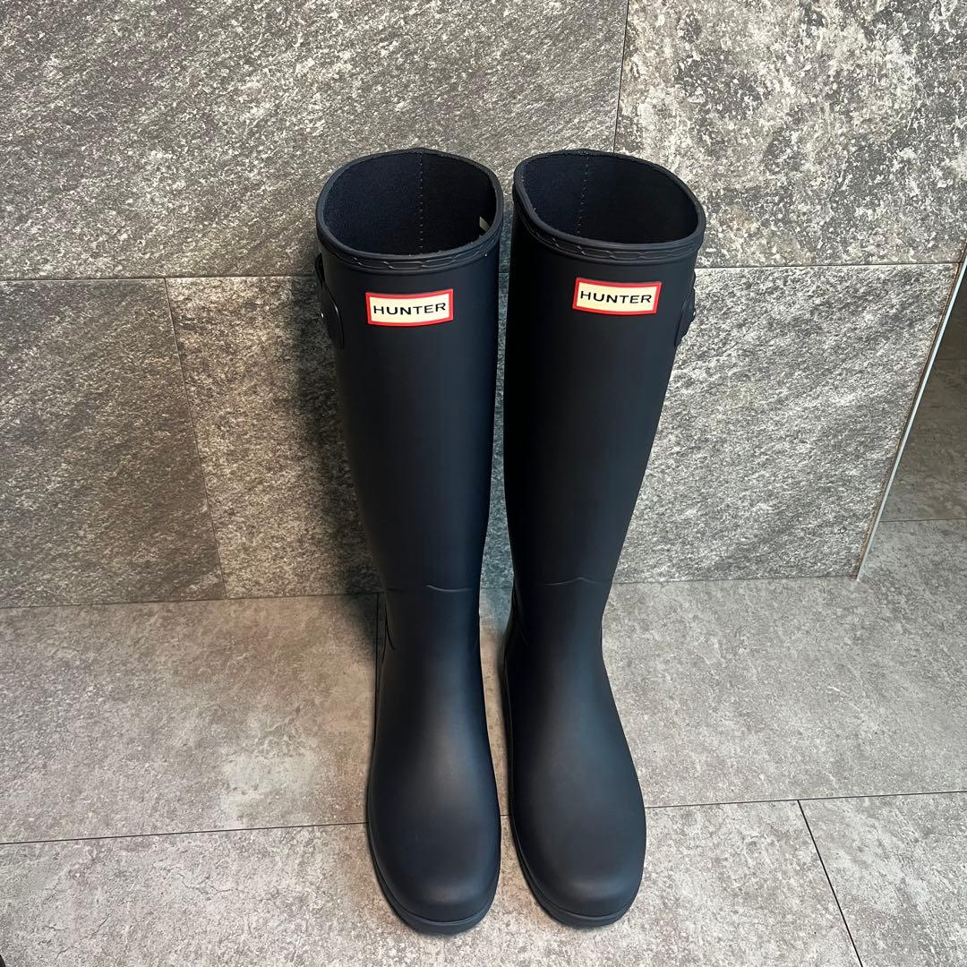 【新品】HUNTER ブラック 長靴 ロングレインブーツ　23.5cm バックル