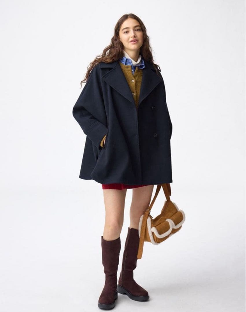 新品未使用タグ付き】GU コージーメルトンケープコート ネイビー S