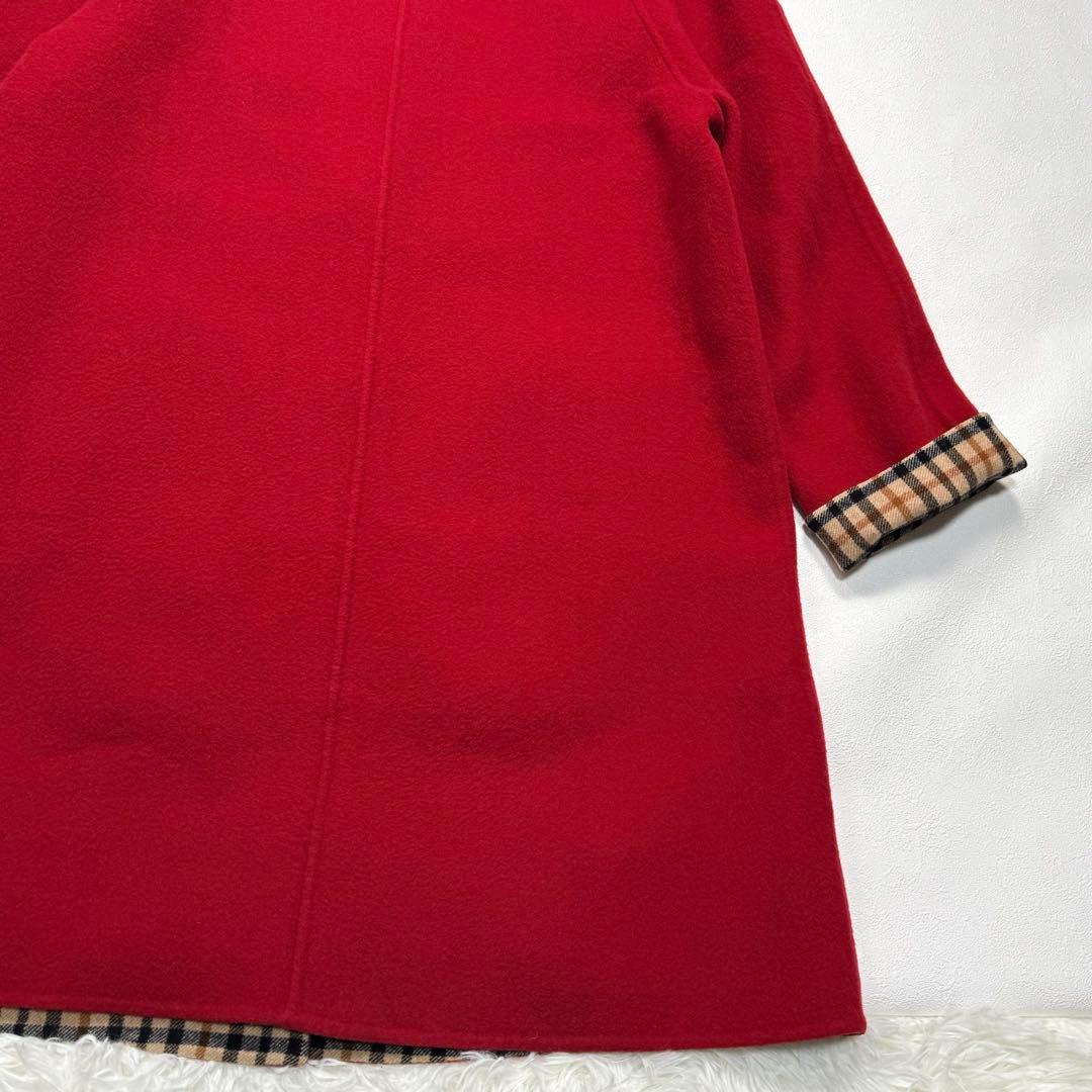 DAKS ダックス ウール ロング コート ハウスチェック レッド 赤 40