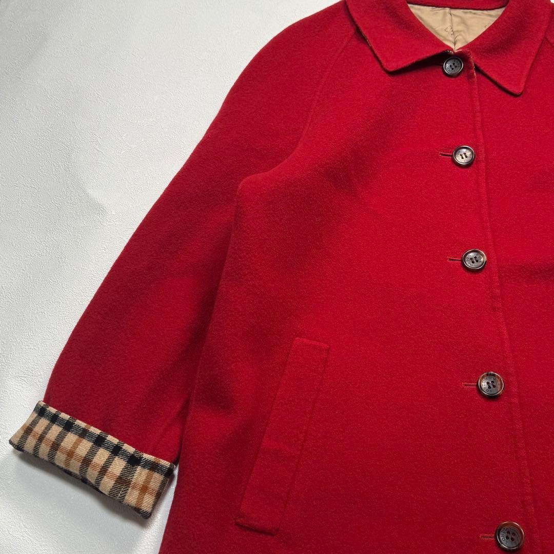DAKS ダックス ウール ロング コート ハウスチェック レッド 赤 40
