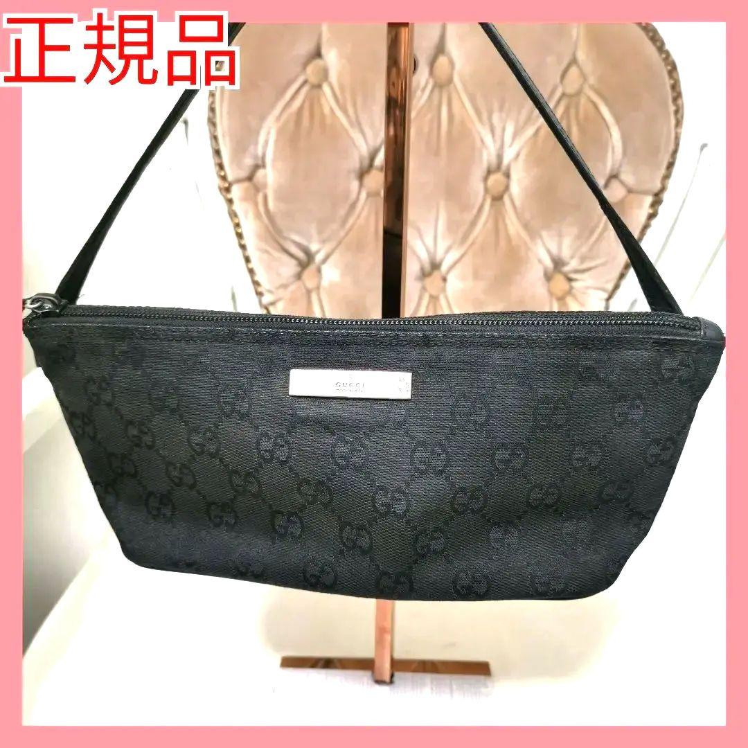 人気品】グッチGUCCI黒 GG柄アクセサリーポーチ ワンショルダーバッグ