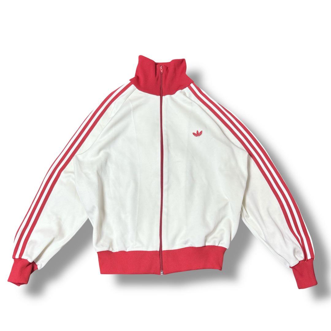 80s adidas トラックジャケット ジャージ デサント 赤 白 4号 - メルカリ