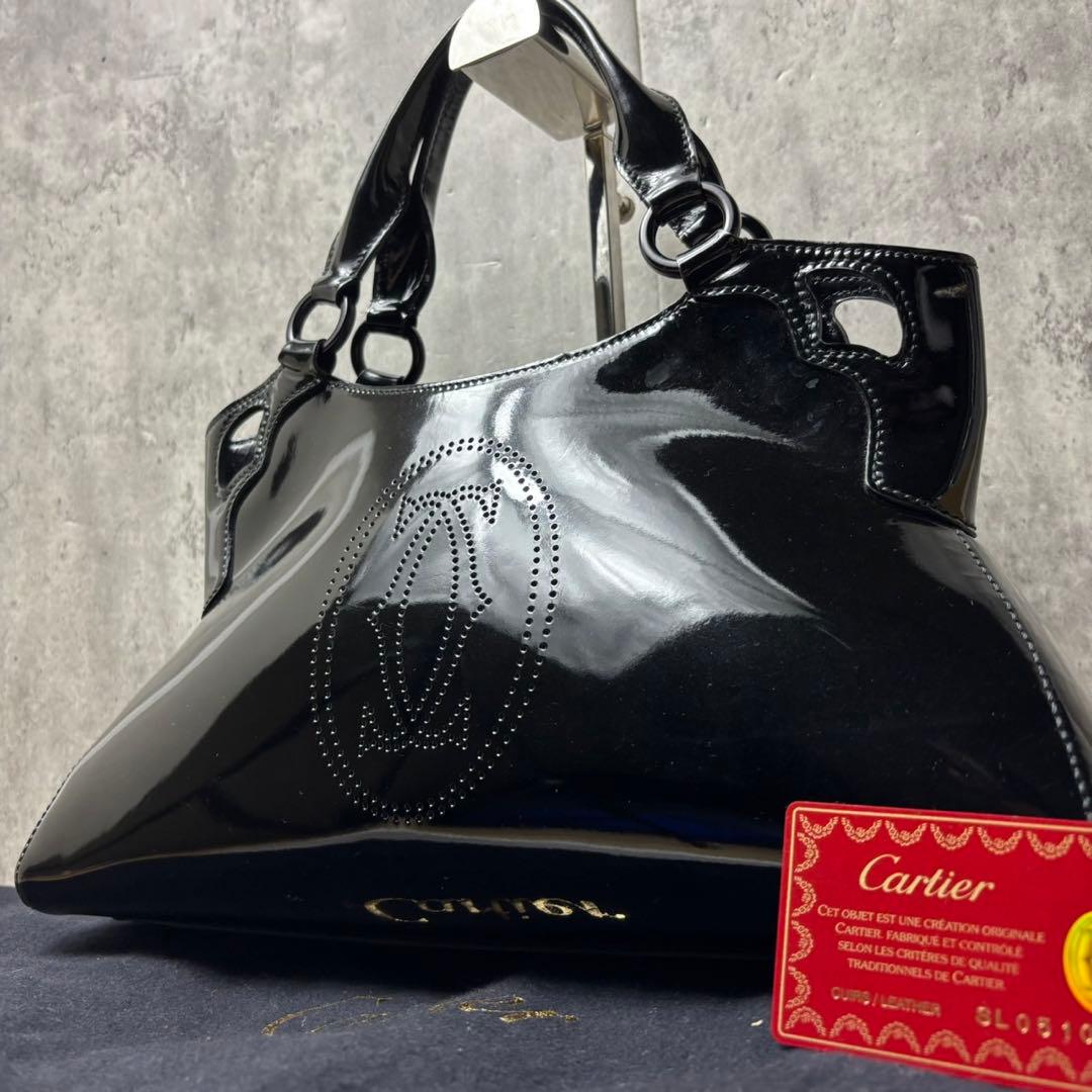 カルティエ レディース ハンドバッグ マルチェロ エナメル ブラック ギャラ付 カルティエ レディース ハンドバッグ マルチェロ エナメル ブラック