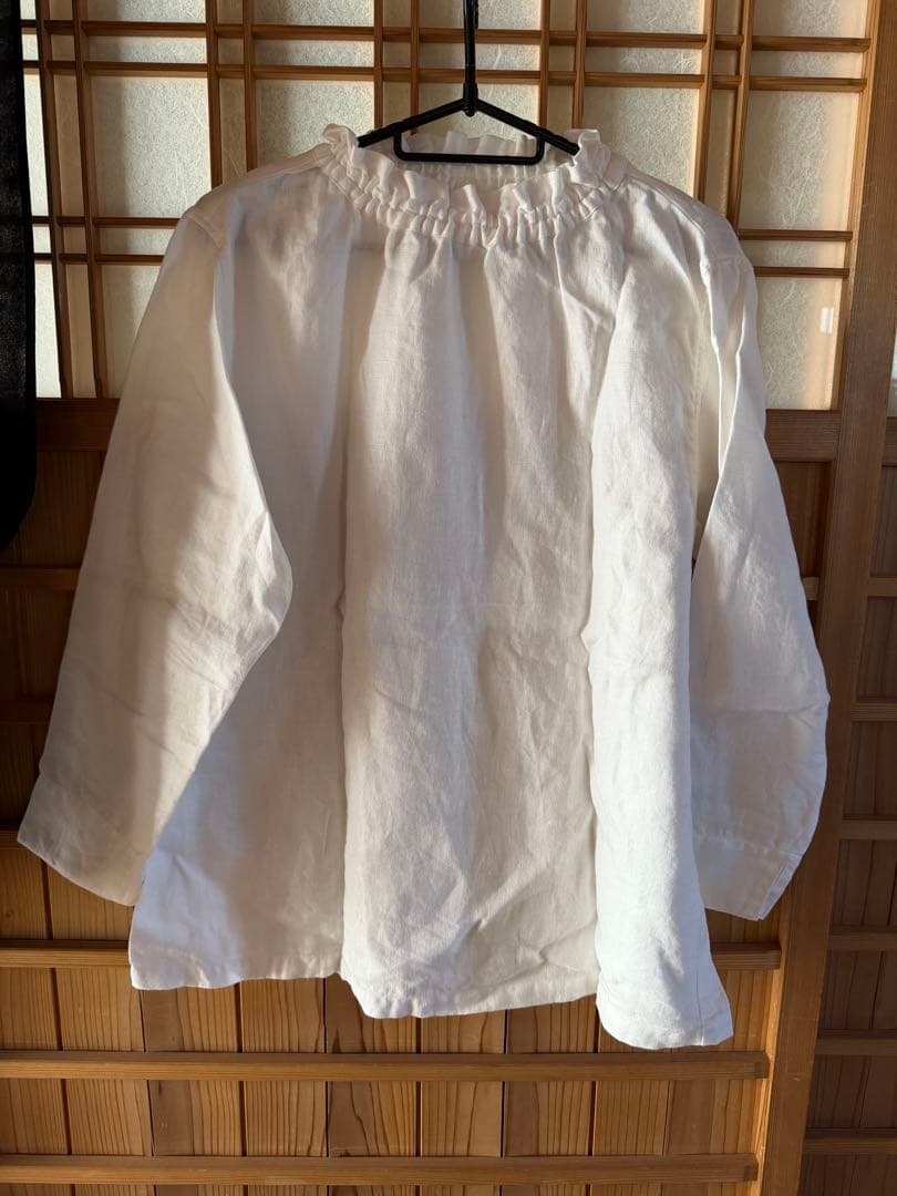 ダ*ア様 wafu Linen Tops リネンフリルネック長袖シャツ　ハイネッ wafu. 】