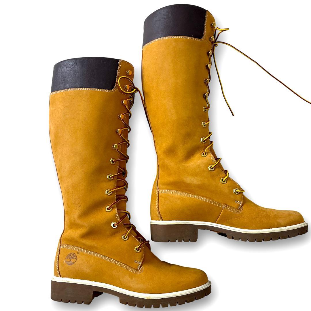 ティンバーランド 23.5cm ロングブーツ レースアップ イエローブーツ