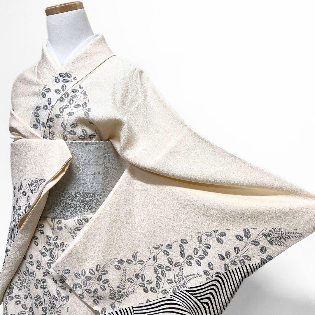 訪問着　単衣　ゼブラ柄　萩模様　花模様　着物　015b p 000000007353_g1taFv3.jpg