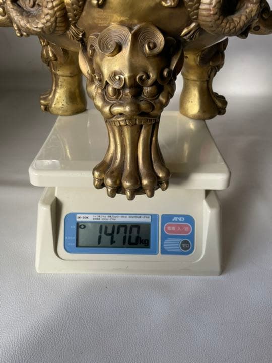 真鍮製 超特大 香炉 高級黄銅製香炉 銘有り 獅子 龍 縁起物 14.70Kg