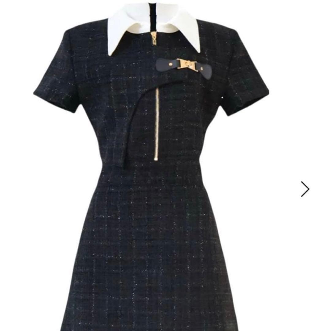 Randy アシンメトリーツイードハーフスリーブドレス ブラック - メルカリ