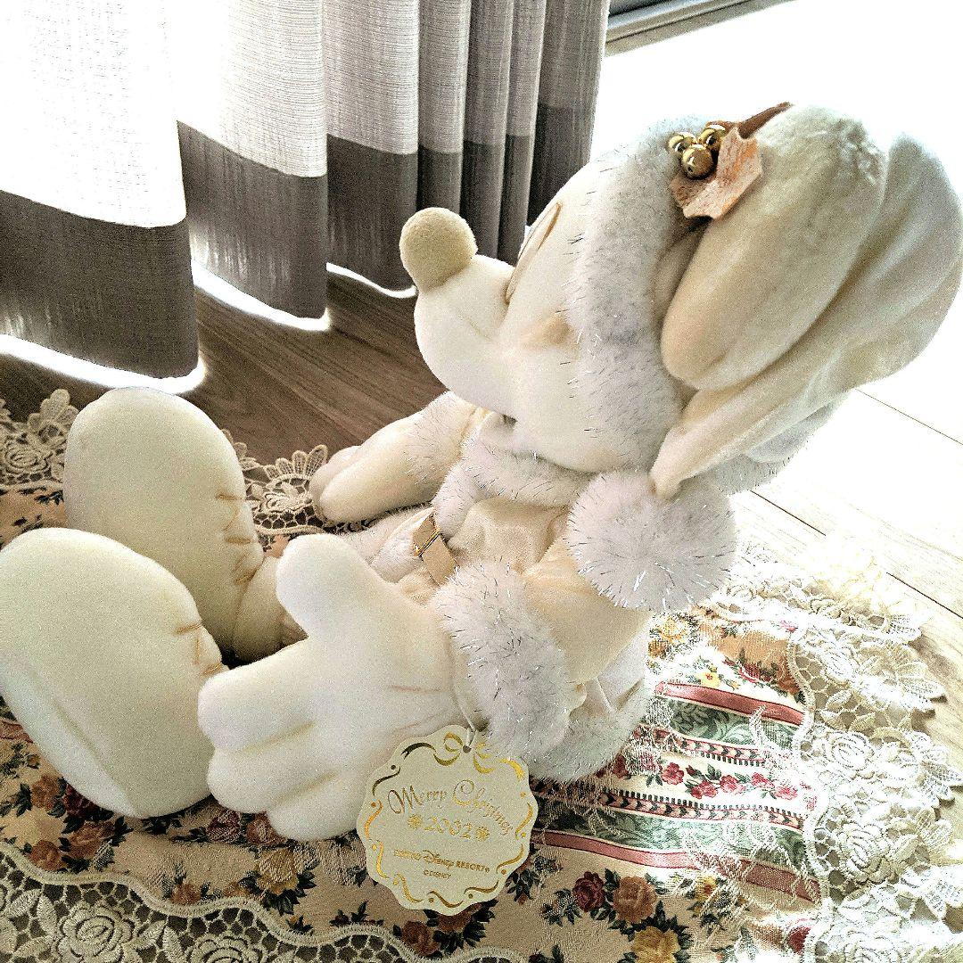 タグ付レトロ ディズニー ホワイトミッキー クリスマス ぬいぐるみ