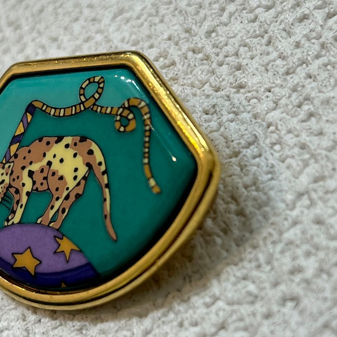 HERMES エマイユ 七宝焼き 豹 レオパード ブローチ エルメス ブルー