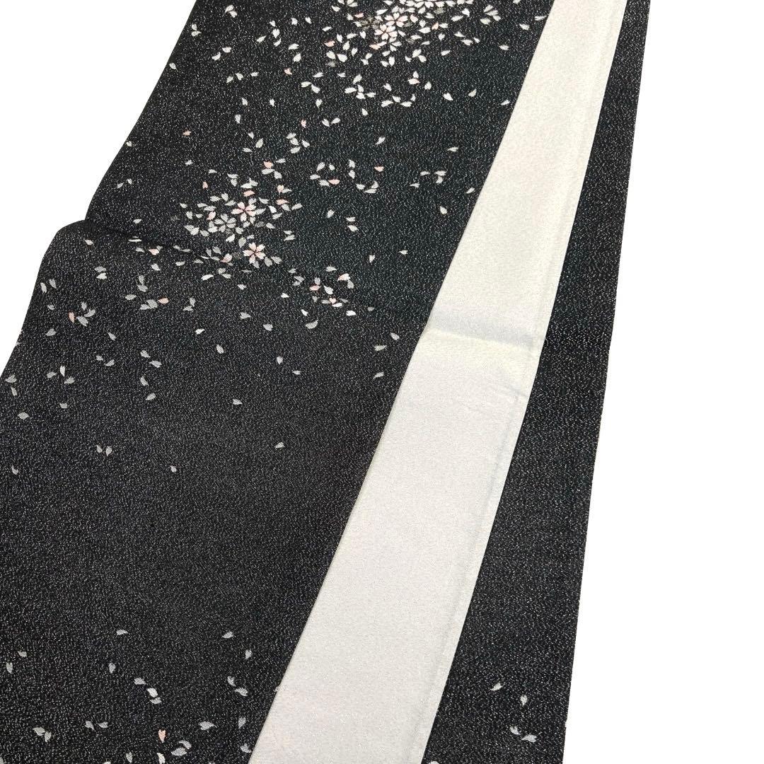 未着用 袋帯 銀通し 桜 桜吹雪 黒地 夜桜 着物 044a d - メルカリ