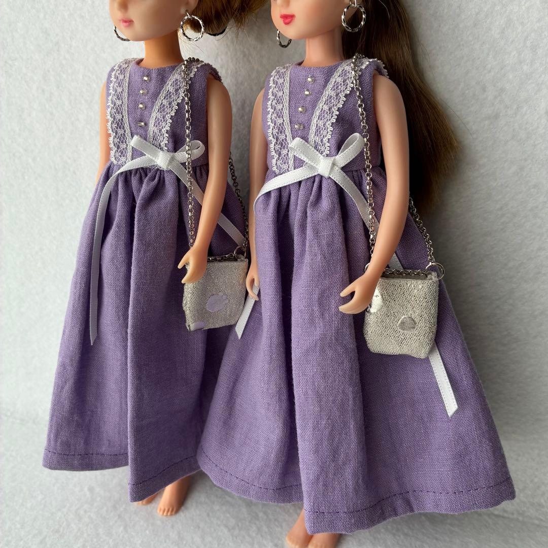 No.474 リカちゃん服 ハンドメイド ワンピース 革バッグ ピアス 2