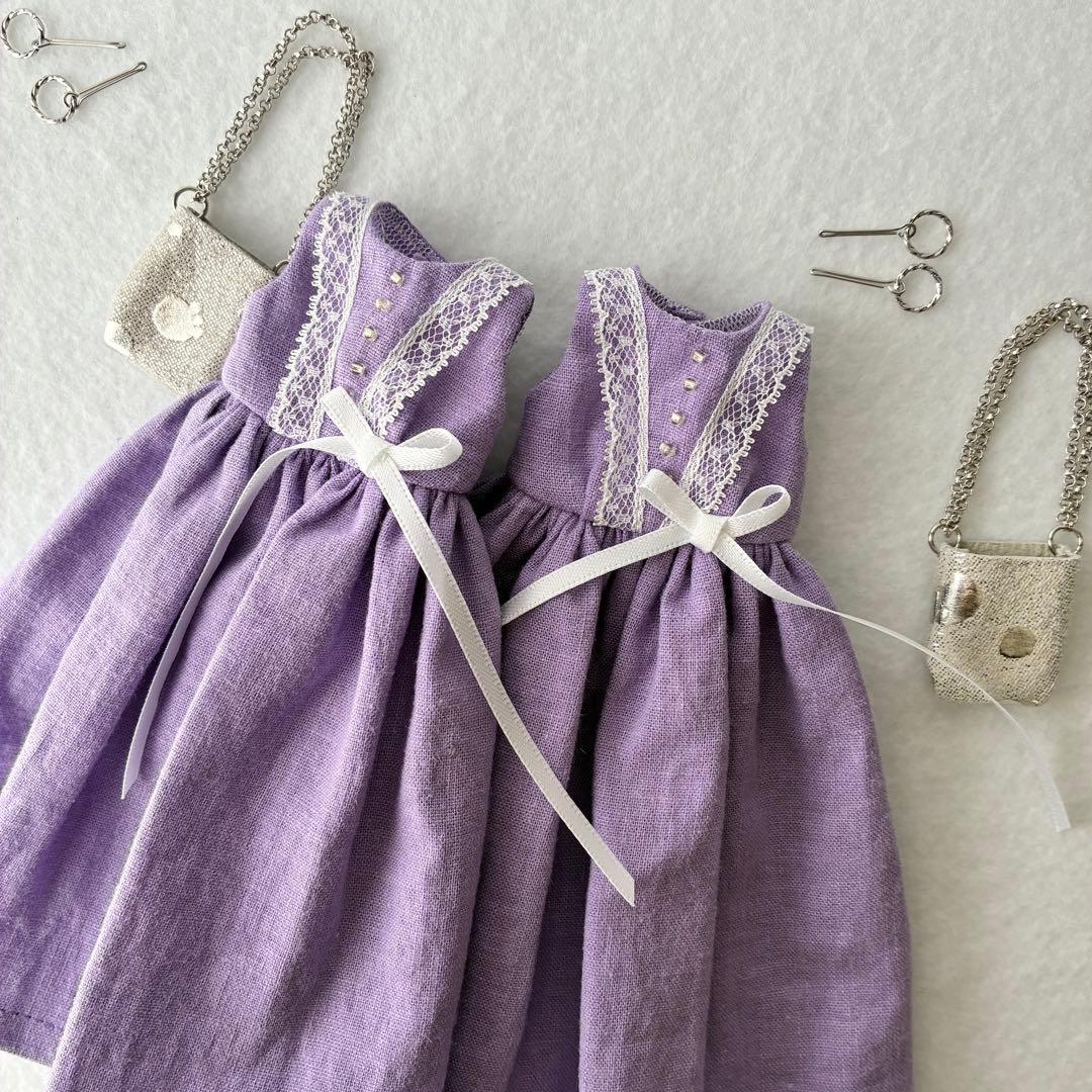 No.474 リカちゃん服 ハンドメイド ワンピース 革バッグ ピアス 2