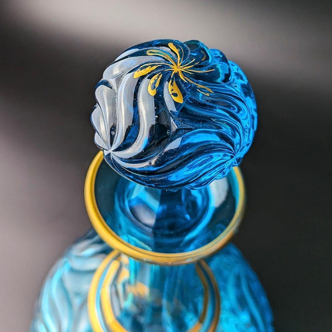 心奪われる鮮烈さ☆オールドバカラ ロザース 26㎝カラフェ 金彩 ブルー