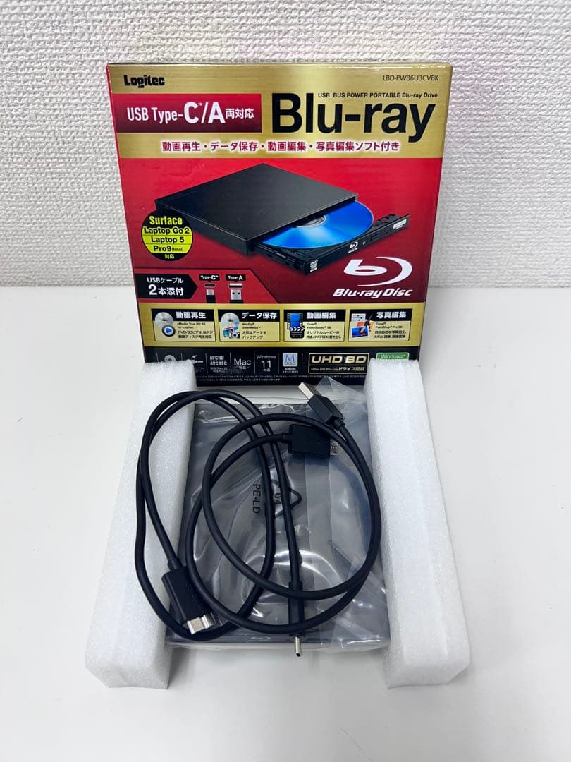 12P1#49Logitec Blu-rayドライブLBD-PWB6U3CVBK Type-C ポータブルBD 再生 編集 書込ソフト付（ブラック） - LBD
