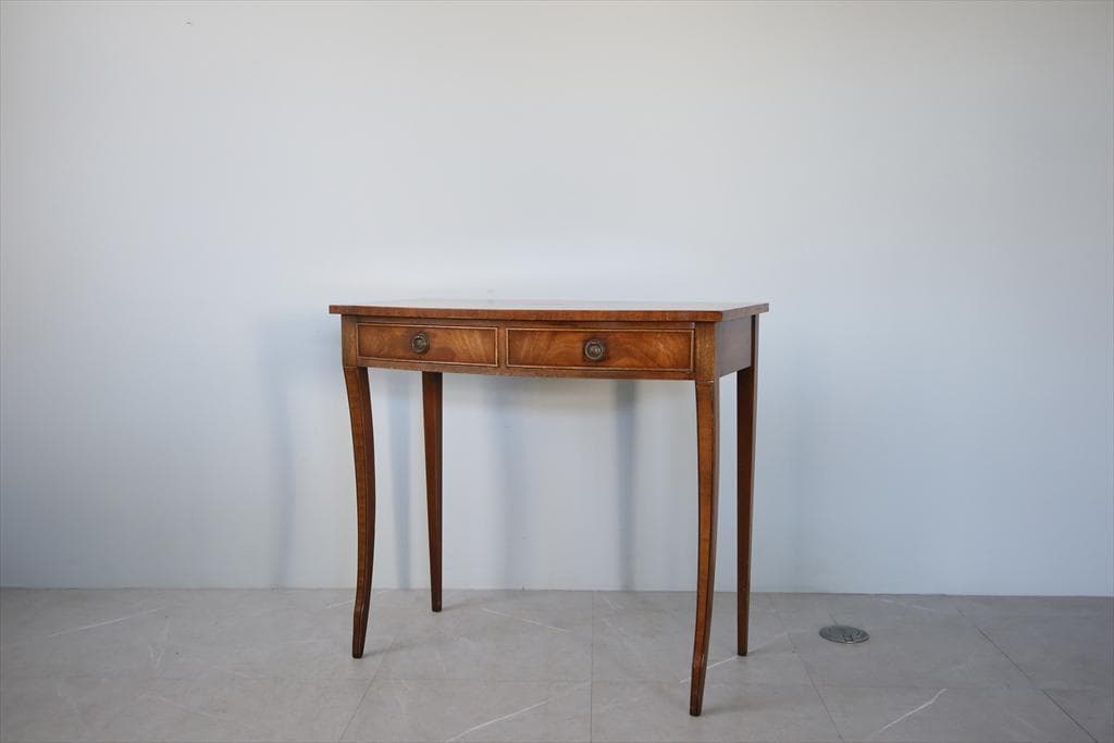 英国アンティーク木製デスク/勉強机/テーブル/飾り棚/オフィス事務(91-41) 英国アンティーク調 マホガニー 無垢 デスク テーブル 書斎机 作業机