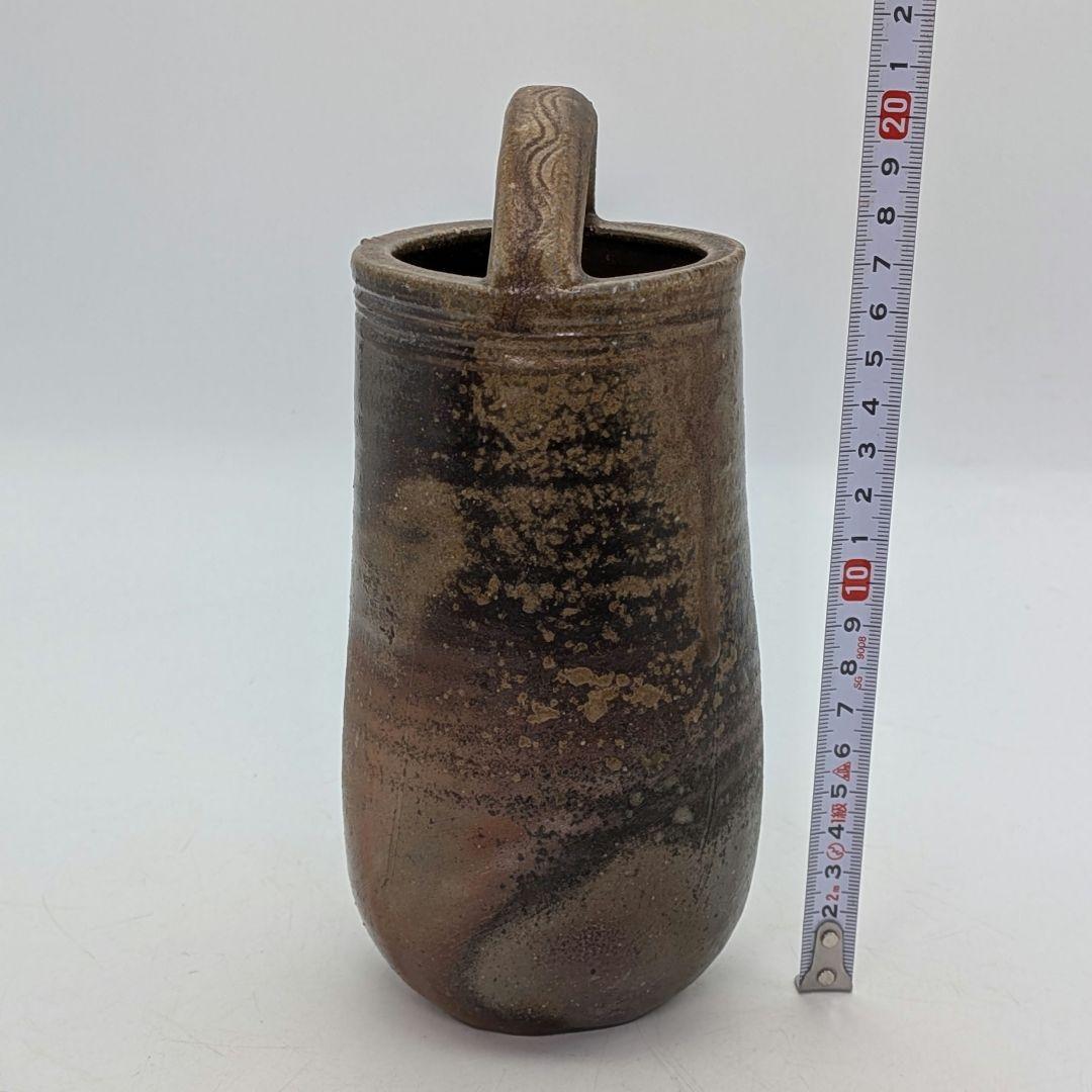 岡山県重要無形文化財 伊勢崎満 備前焼 手付花入 共箱共布栞