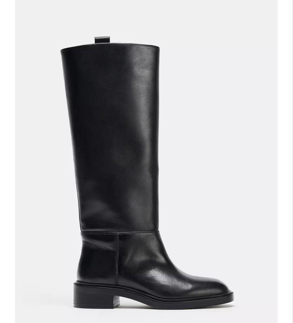 ぴ*こ様 タグ付き新品★ZARAの乗馬風レザーブーツ★38★24.6cm★ブラッ