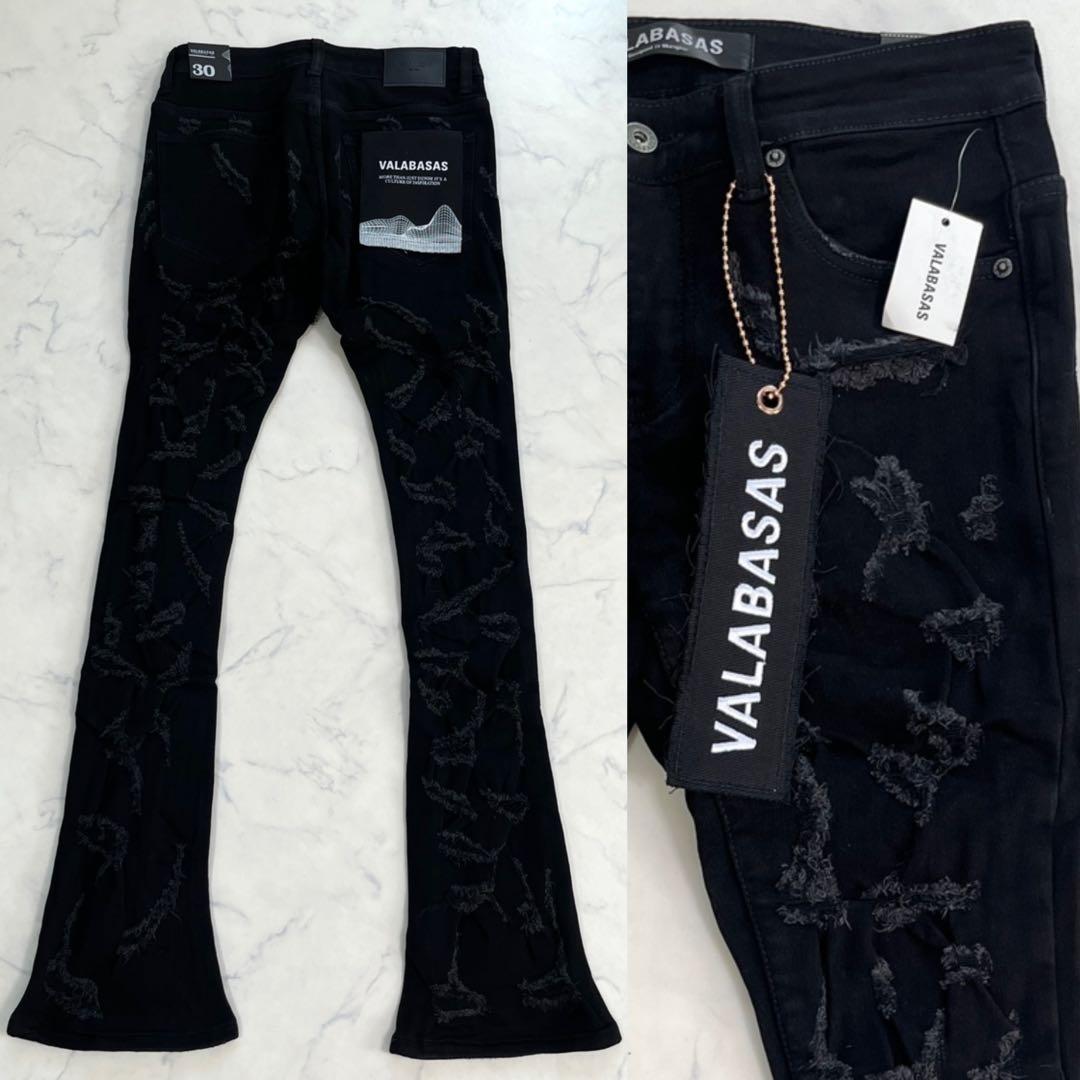 valabasas バラバサス ハードクラッシュスキニーフレアデニム 黒 30