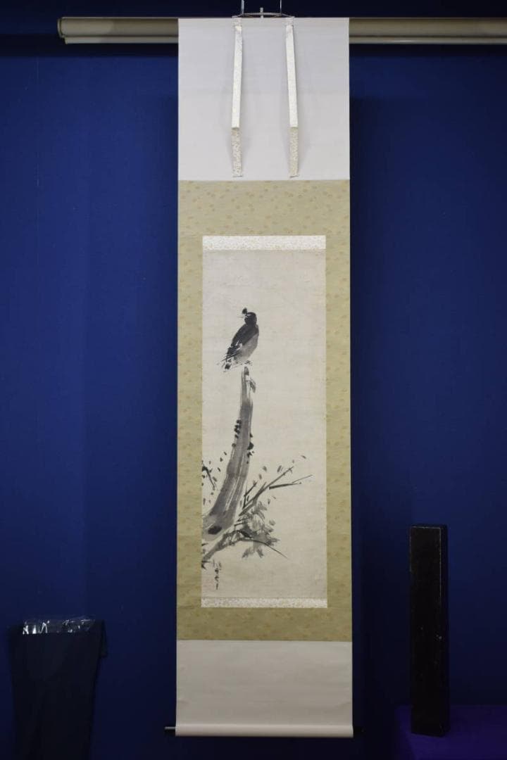 模写/雪舟等楊/叭々鳥図/小禽/花鳥/漆箱付/布袋屋掛軸HI-487 - メルカリ