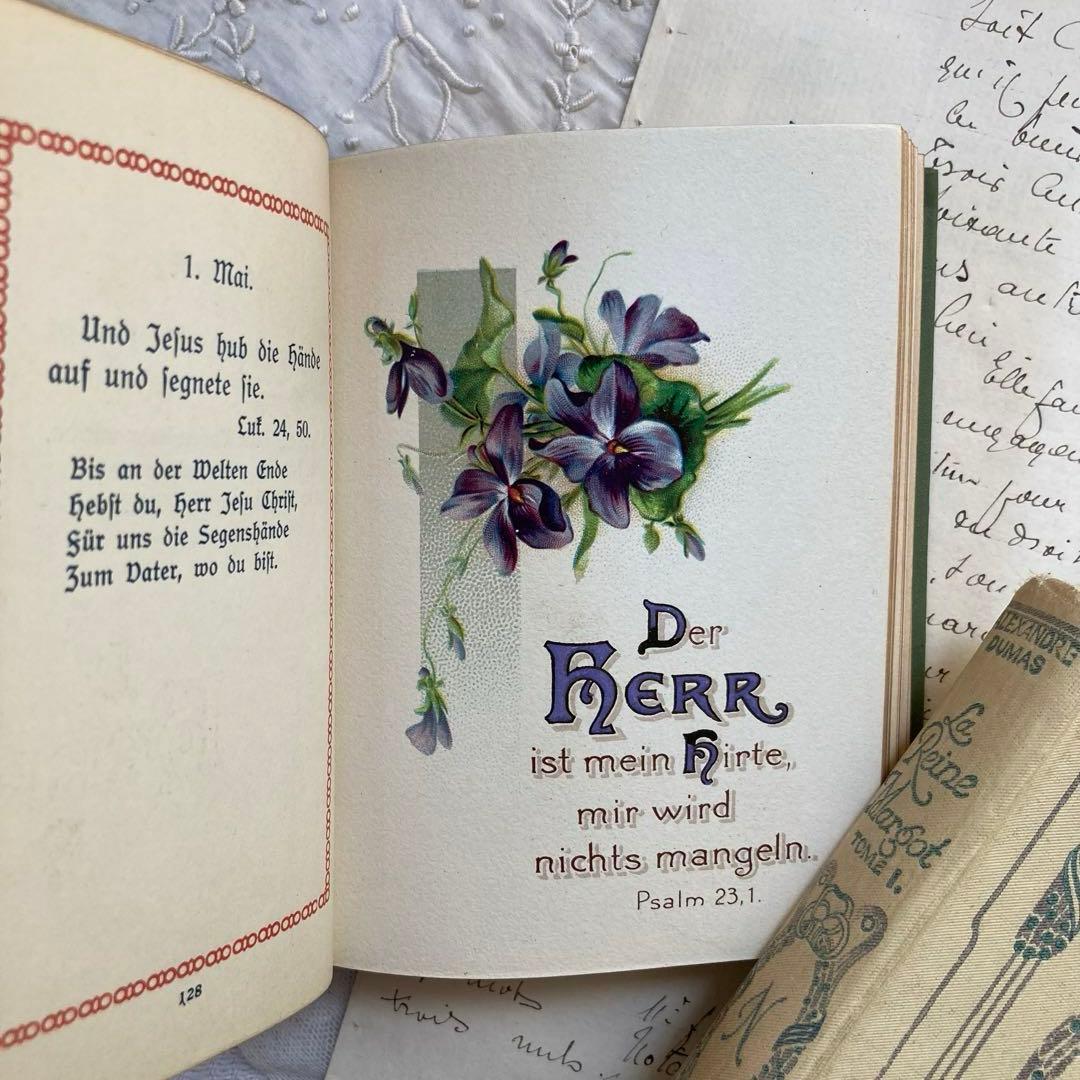 L-314洋書古書ドイツアンティーク金彩わすれな草の装丁のメモリアル