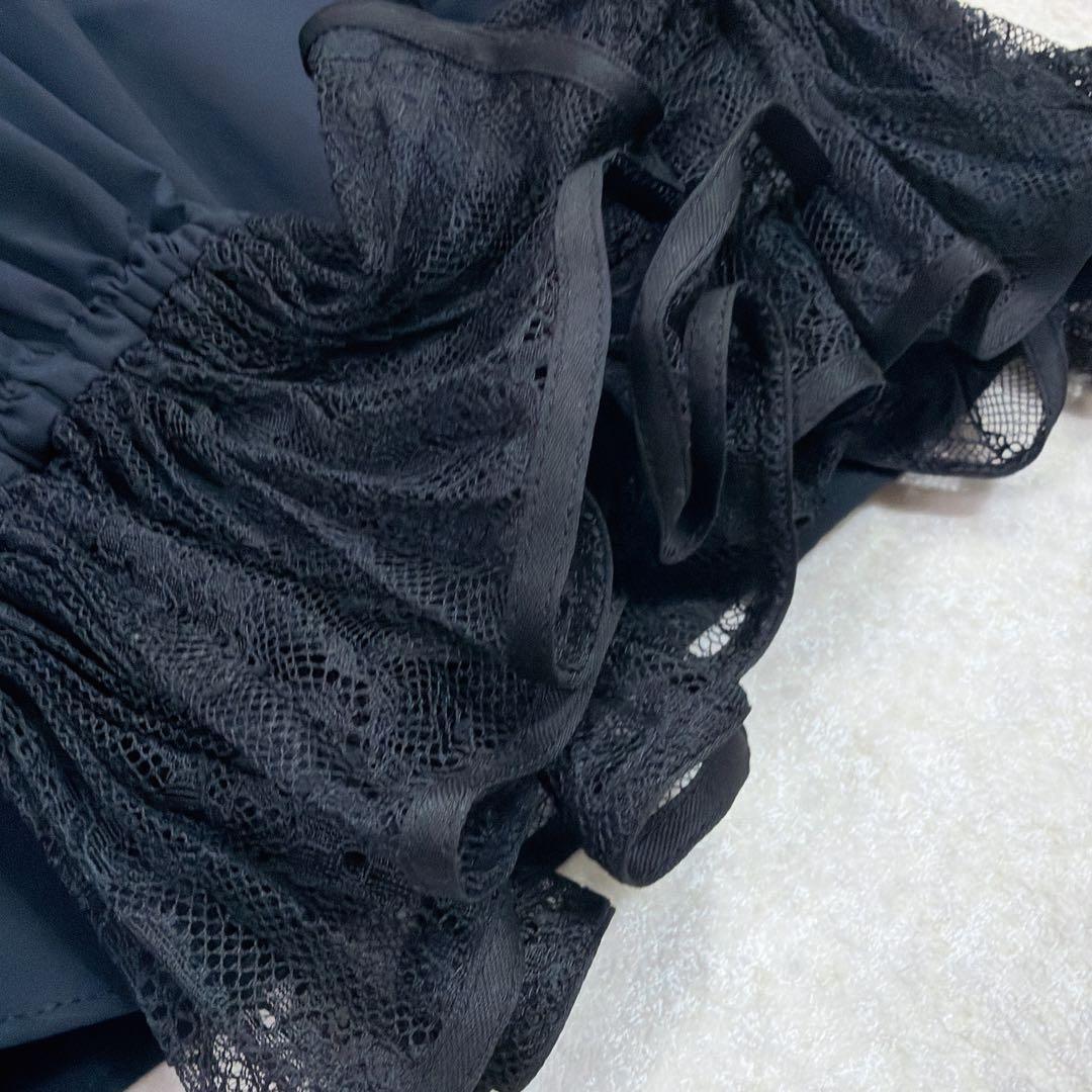 ユナイテッドアローズ レースプリーツ フリル ブラウス ネイビー