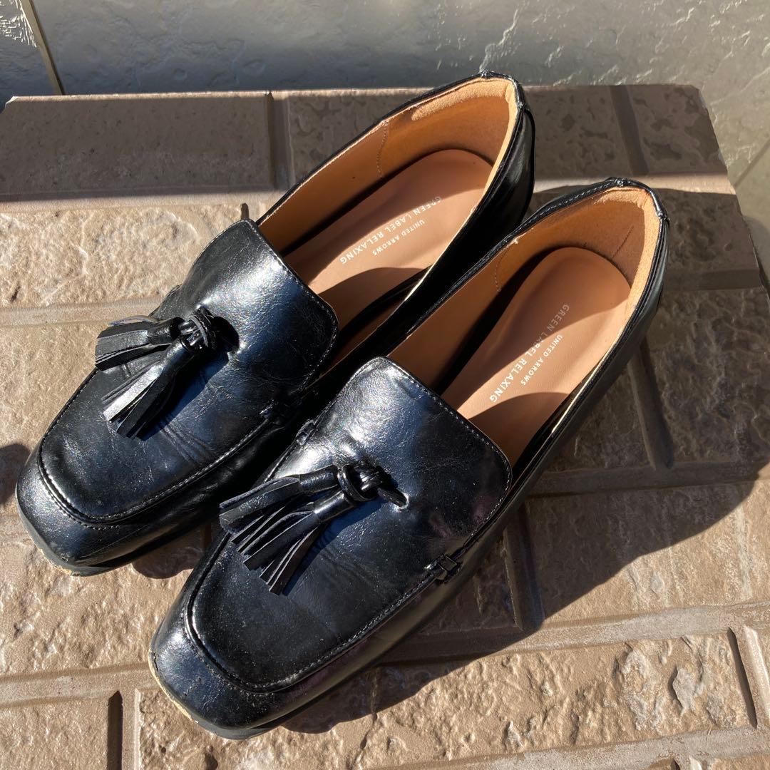 UNITED ARROWS ブラックレザー ローファー タッセル付き - メルカリ