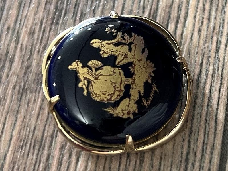 フランス製 リモージュ 七宝焼 K18 枠 ペンダント 兼 ブローチ 9.8g