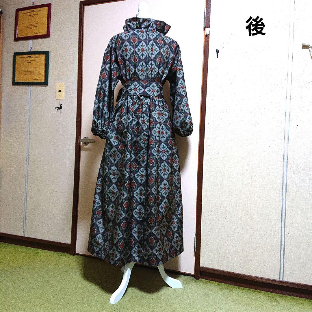 村山大島紬】着物リメイクワンピースsizeフリー No.187ハンドメイド