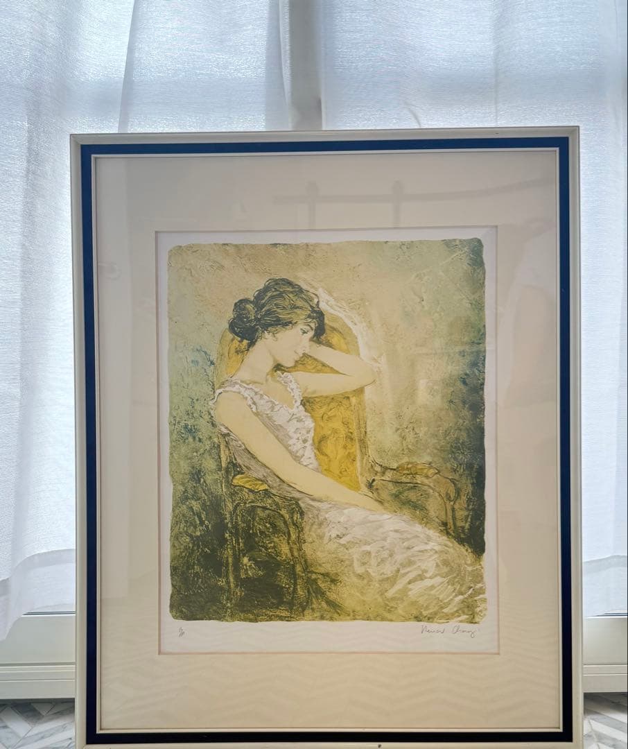 真作】絵画 ベルナール・シャロワ 瞑想 肘掛け椅子の少女 リトグラフ