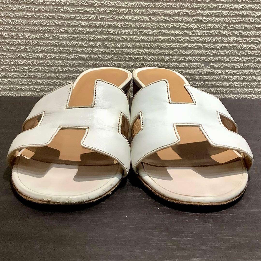 HERMES エルメス オアジス H レザー サンダル ミュール ヒール 白