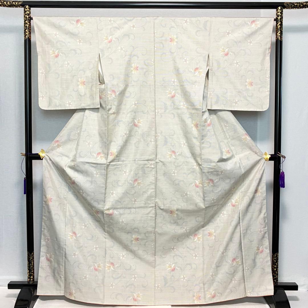 D272 本場白大島紬 花唐草 正絹 着物 袷 しつけ糸付き未使用極美品