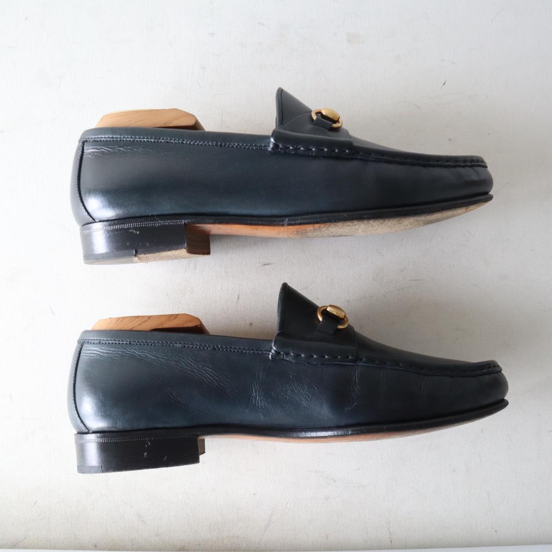 美品グッチ　ホースビットローファー　ダークネイビー×金　35.5 22.5cm