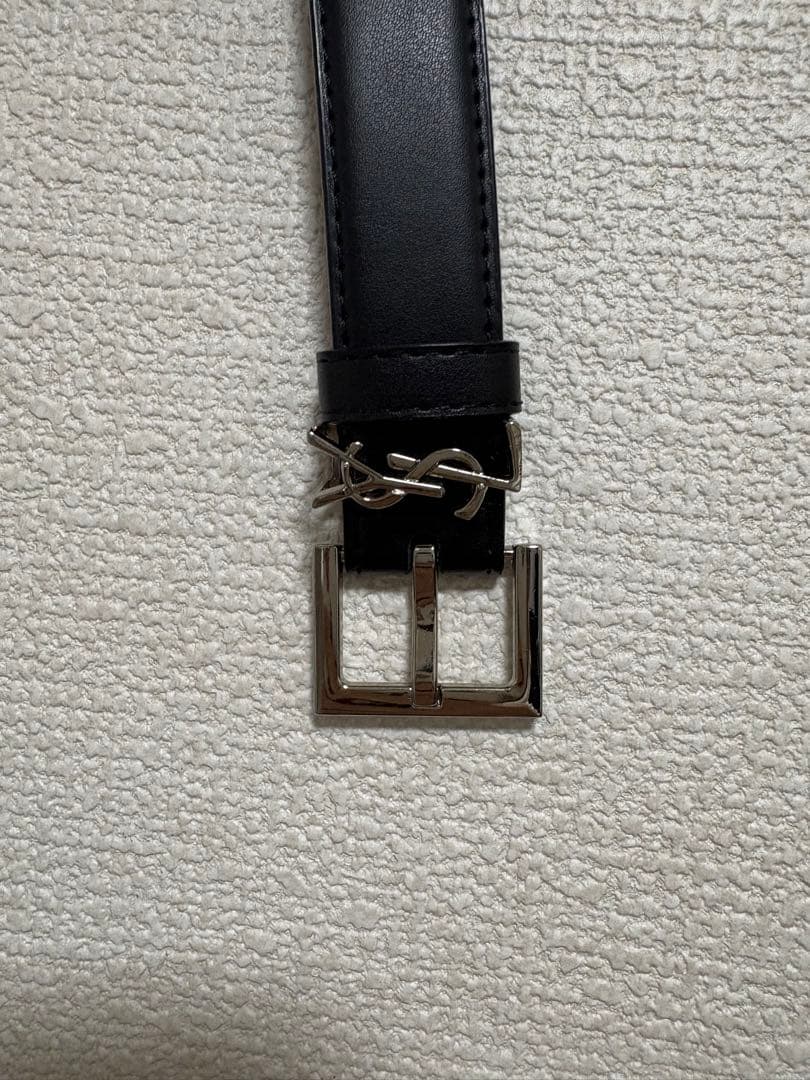 YSL ブラックレザーベルト シルバーバックル - メルカリ