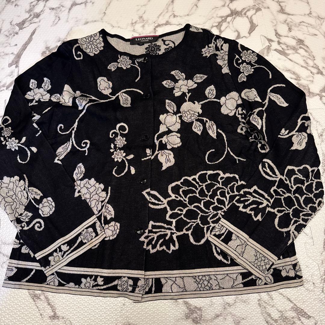 LEONARD ブラック 花柄刺繍 カーディガン 44サイズ - メルカリ