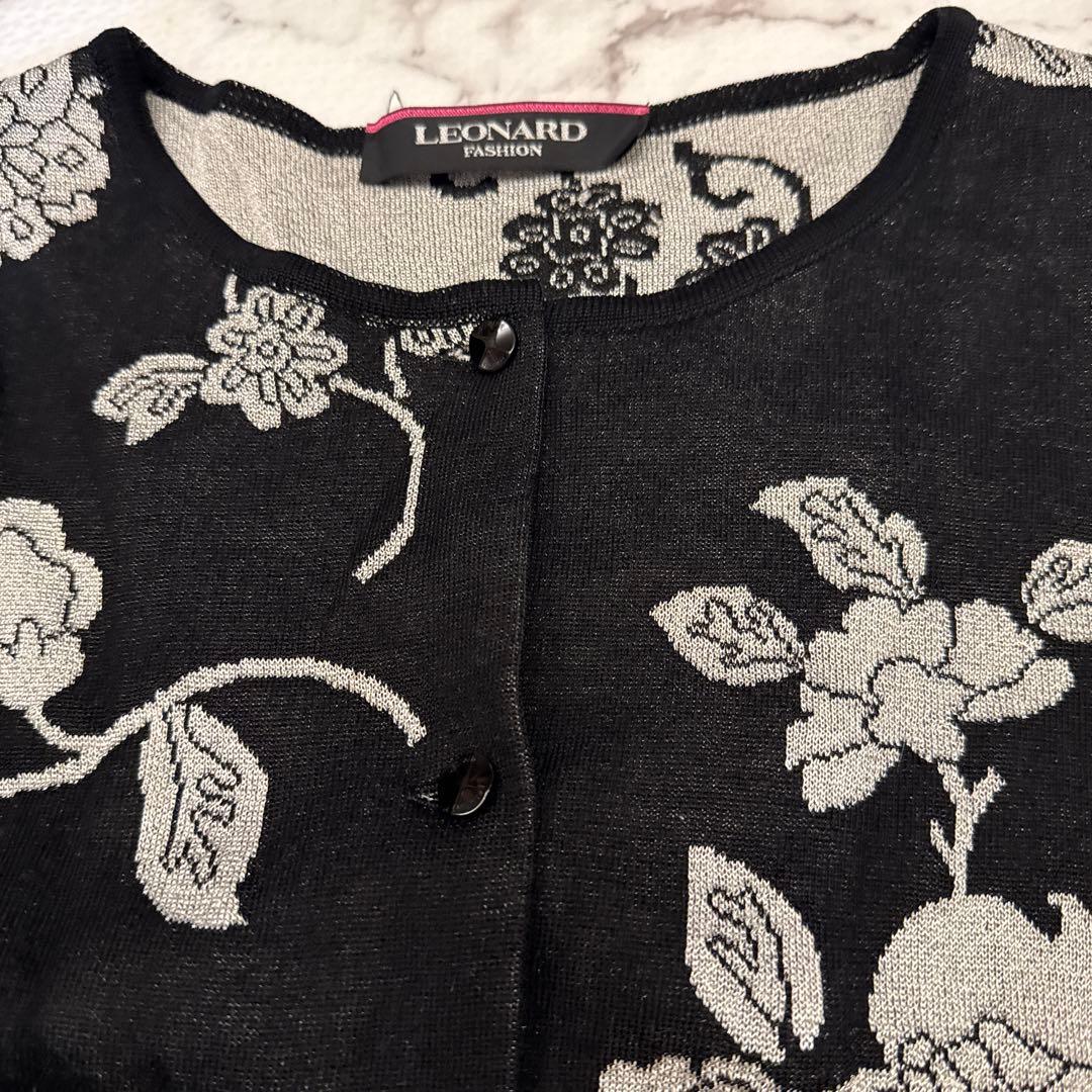 LEONARD ブラック 花柄刺繍 カーディガン 44サイズ - メルカリ