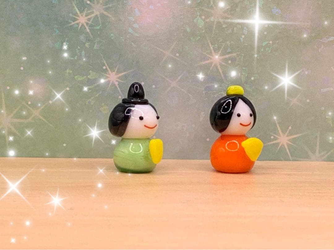 可愛い*°♡ お内裏様＆お雛様＆桃の花☆ミニチュアガラス細工