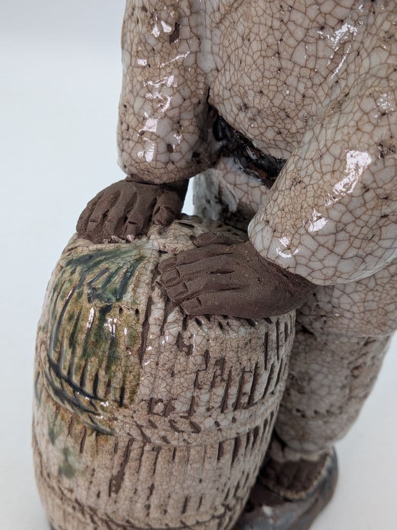 満寿窯 増田重幸 瀬戸焼 陶像「豊作」 共箱合布 農民 百姓 置物 縁起物