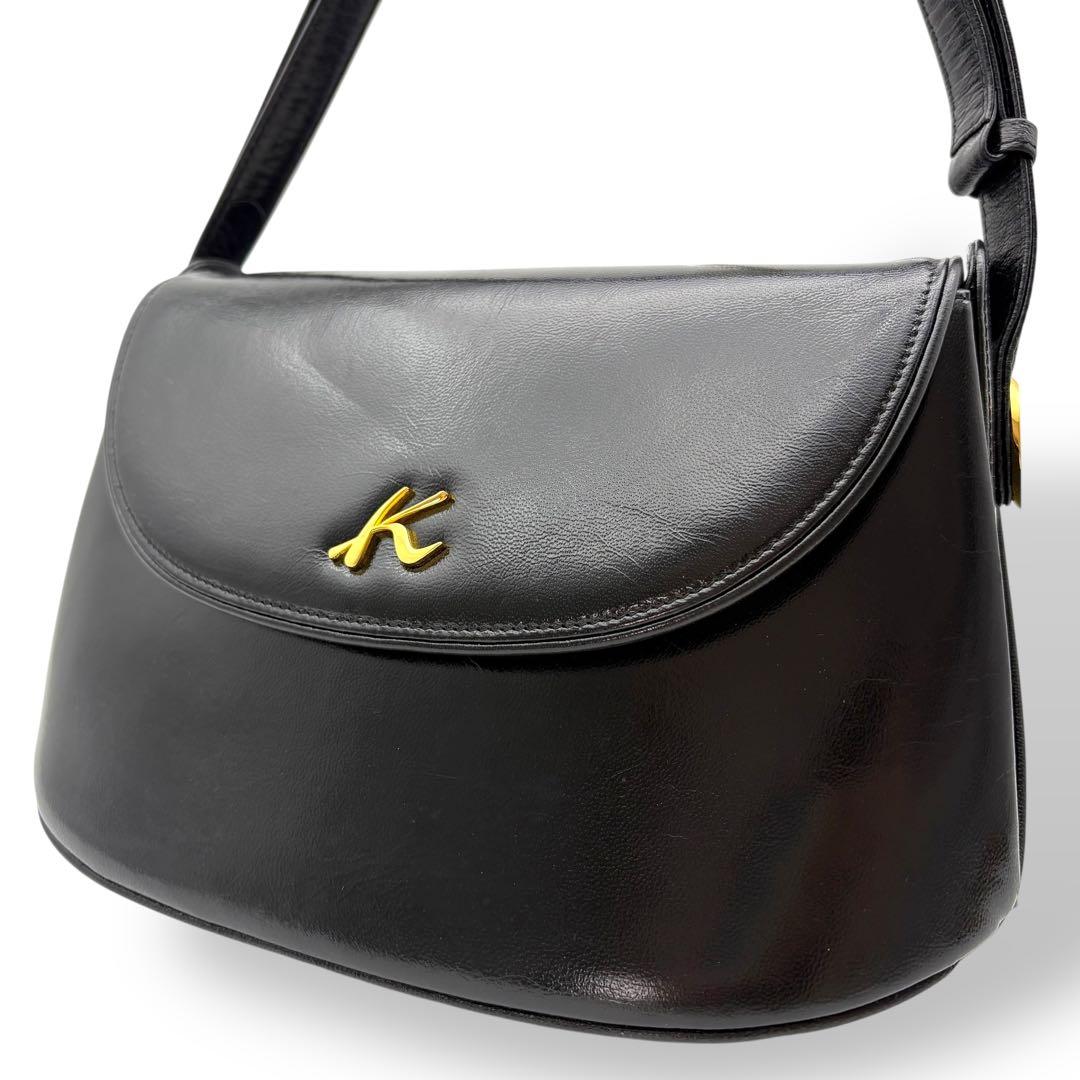 キタムラ ショルダーバッグ 2way レザー 黒 ブラック 金具ロゴ